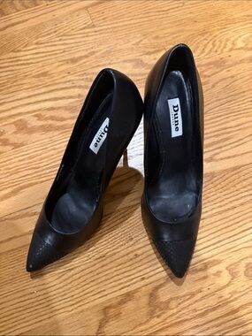 Dune Black Pointed Leather High Heels